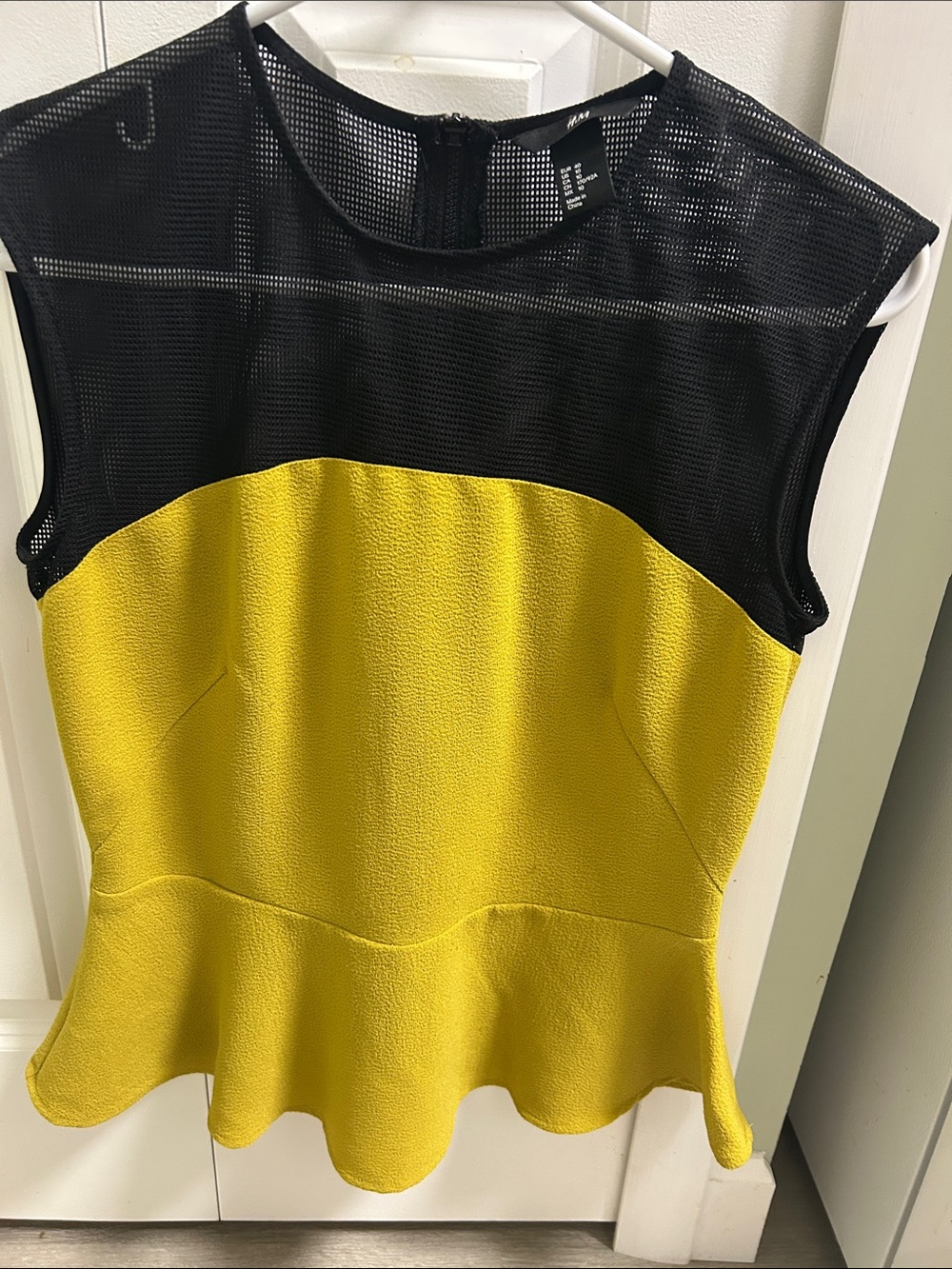 H&M Black Mesh and Yellow Peplum Blouse